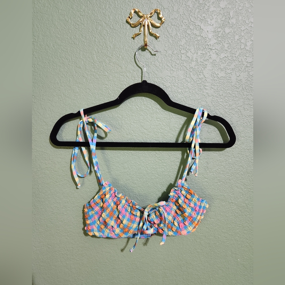 Beach Riot Caitlin Bikini Top In Sunny Side Gingham NWOT